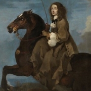 Målning där Drottning Kristina sitter till häst
